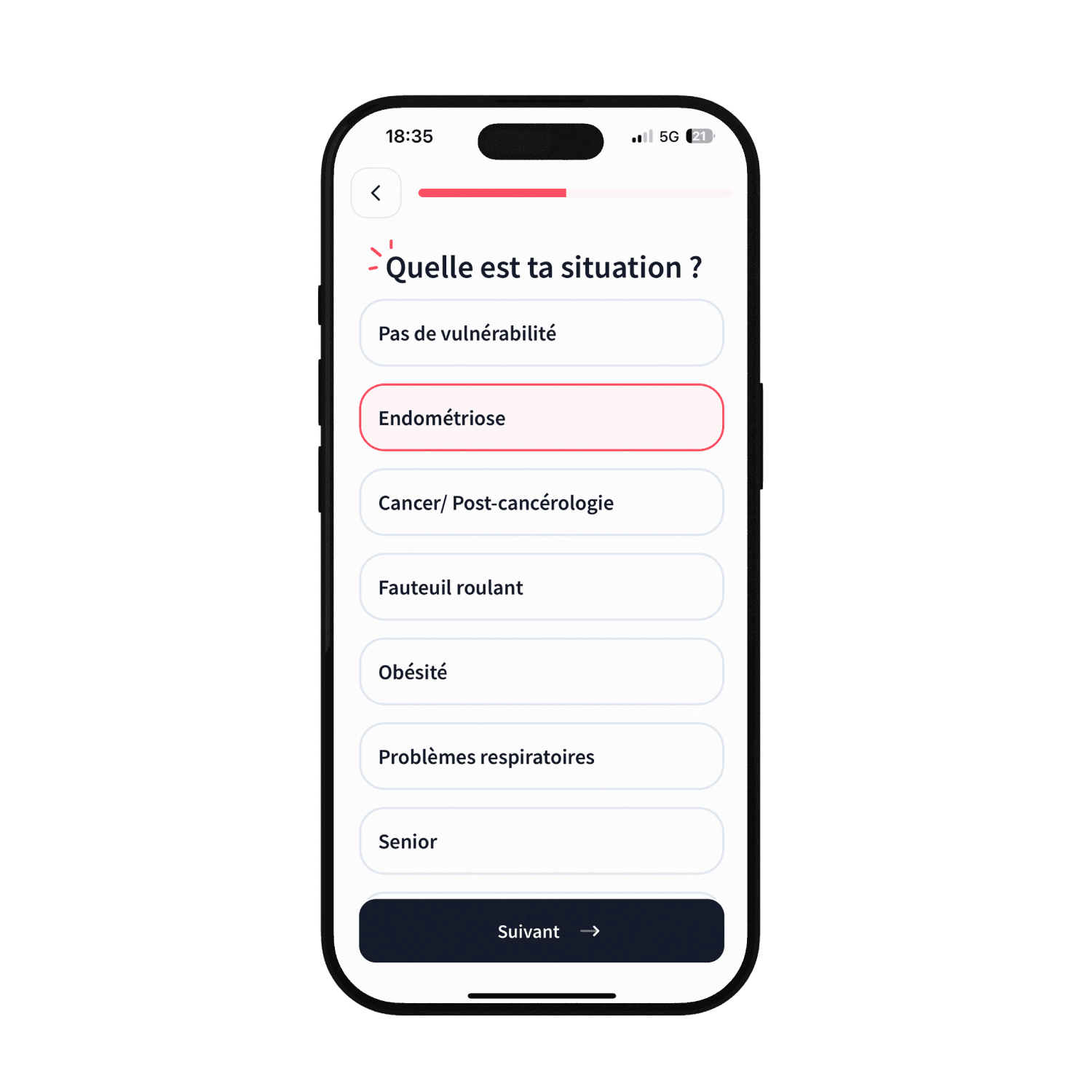 Sport-Health Goal Selection Screen in the Kunto App