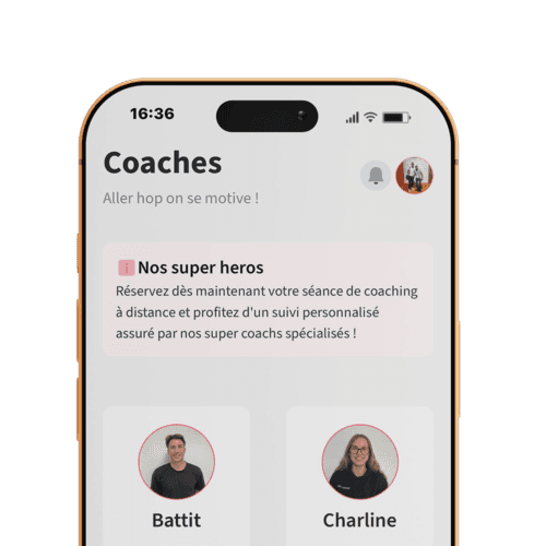 Écran coachs de l'application Kunto : réservation d'une séance de coaching à distance