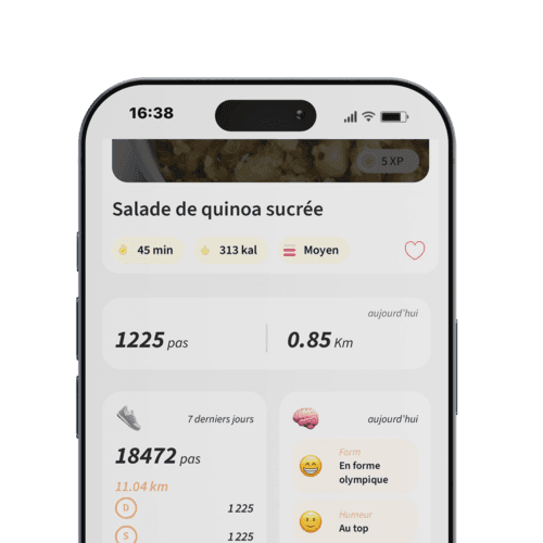 Écran statistiques de l'application Kunto : suivi des progrès du patient